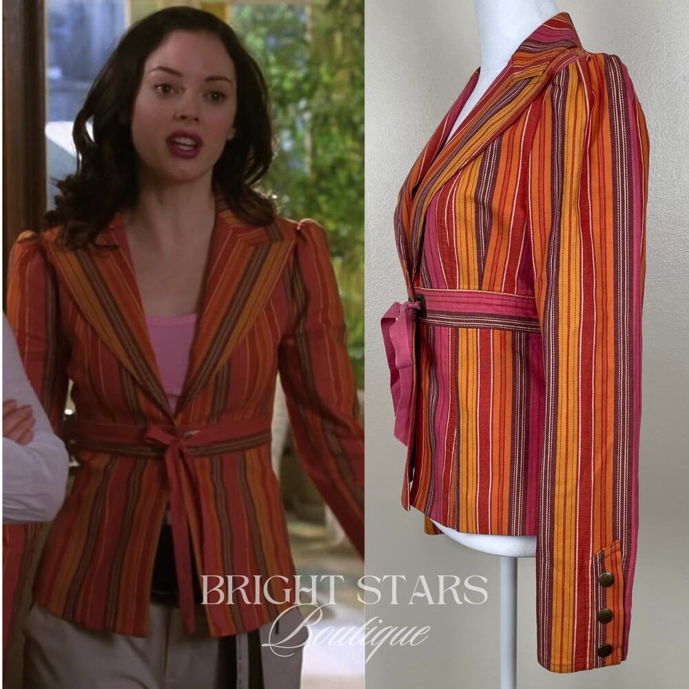 Rare Stripe Blazer Jacket ASO Paige Matthews Charmed Tie Front Vintage Y2K - Picture 3 of 13